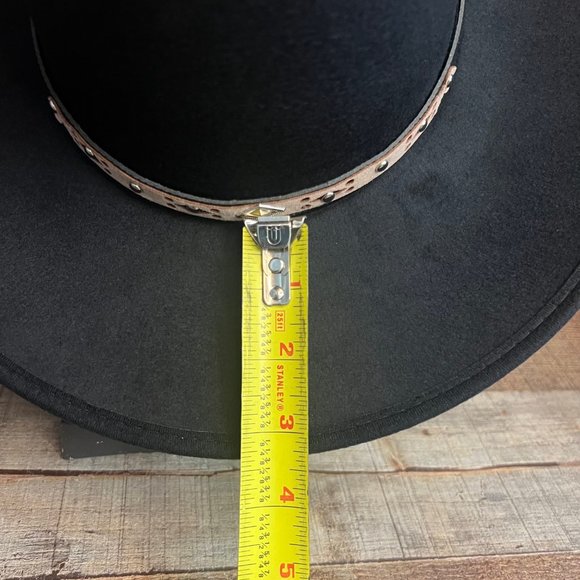 Western Cowboy Tall crown Faux Black Short Brim Felt Hat Tejana Copa Alta Vaquer - Picture 9 of 10